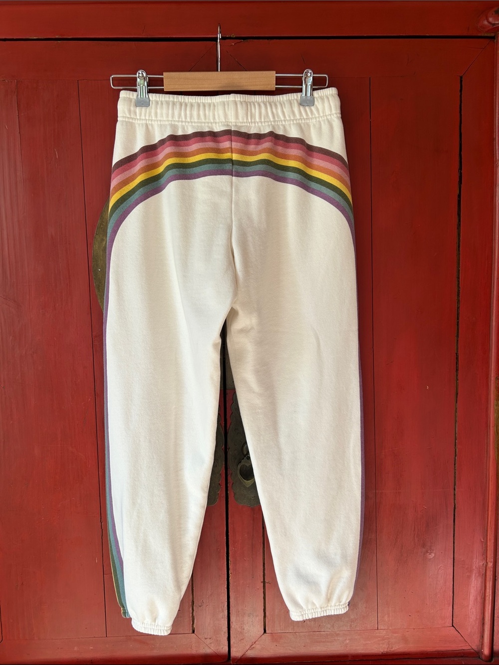Marine Layer Anytime Fleece Sweatpant Antique White Rainbow, Size Small - Picture 4 of 5